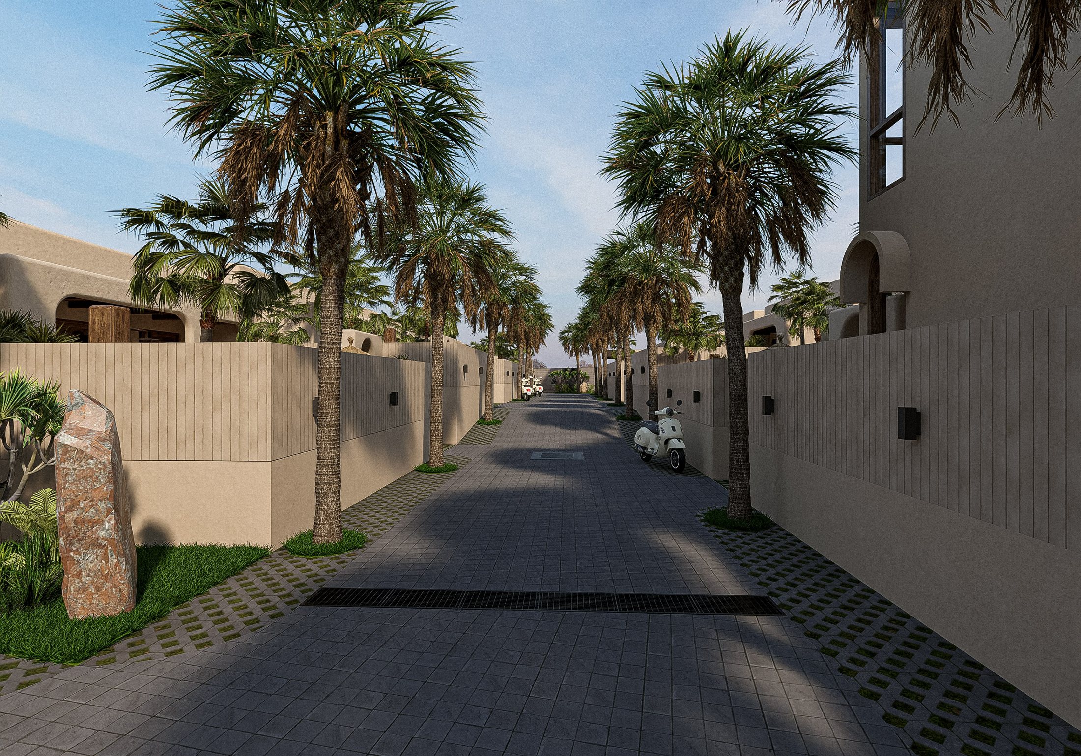 Palm-lined lane inside Bocoa Lombok